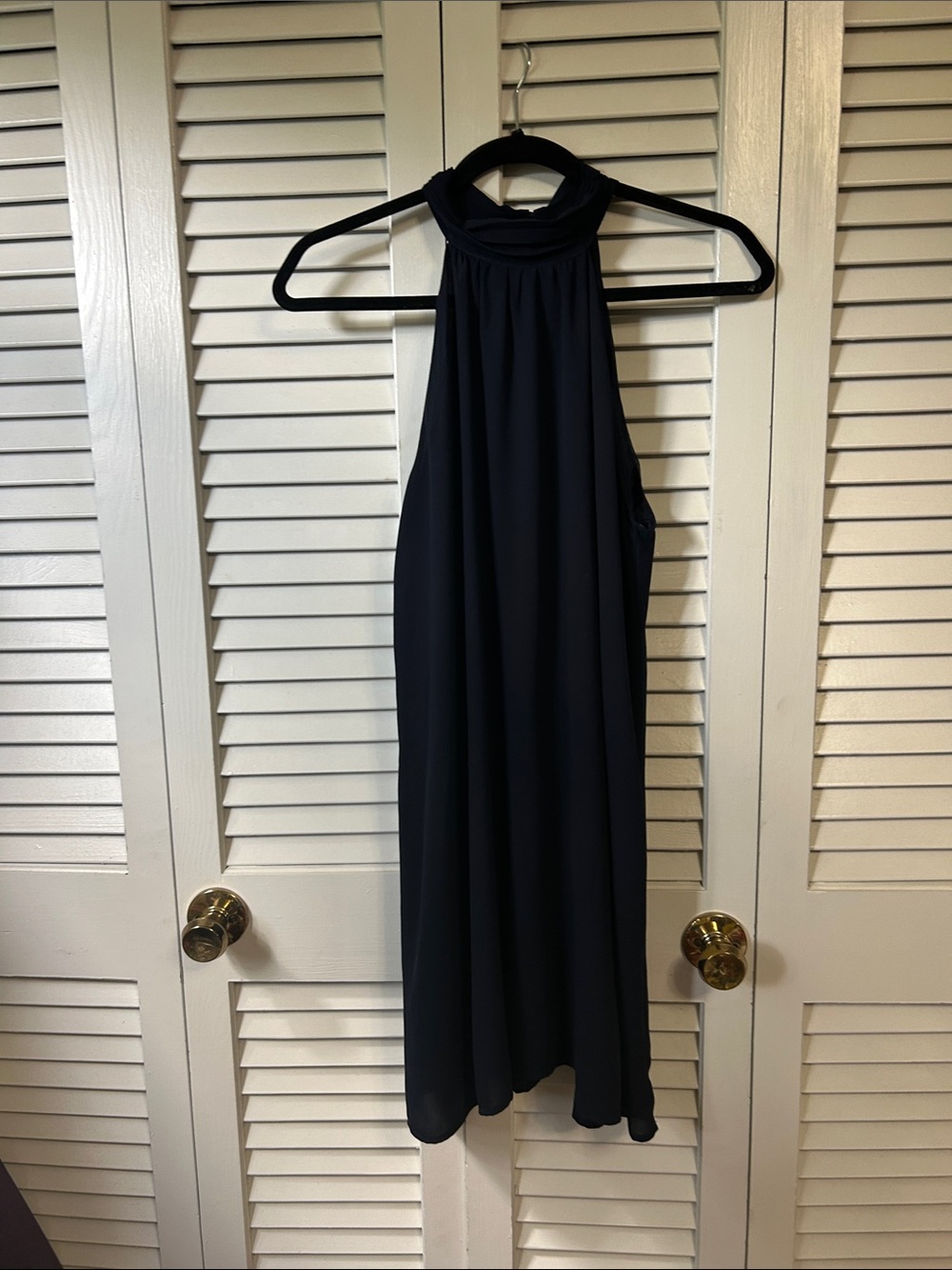 Sleeveless High-Neck Navy Blue Dress